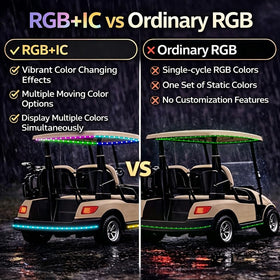 VIDLULTD underglow LED strip adds multi-color effects to golf carts.