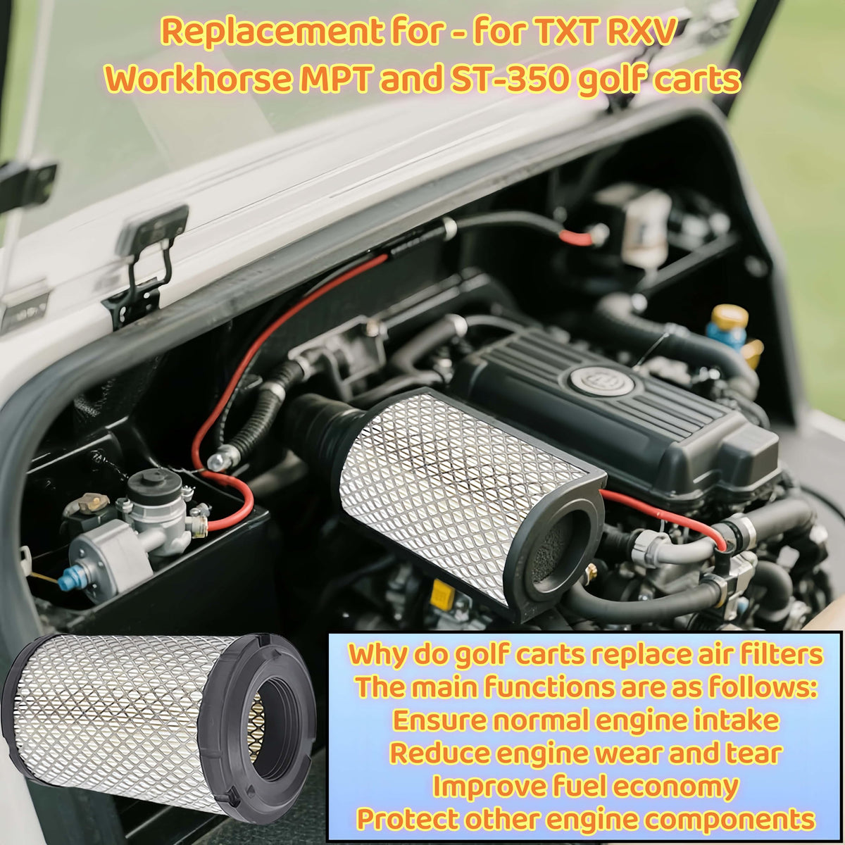 Viefow RXV/Precedent gas cart filter guards intake against dust.
