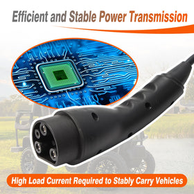 Vierzweites charging cord in-use with a golf cart for on-site charging.
