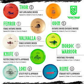 Viking Discs Competition Set color differentiation aids quick recognition on course.