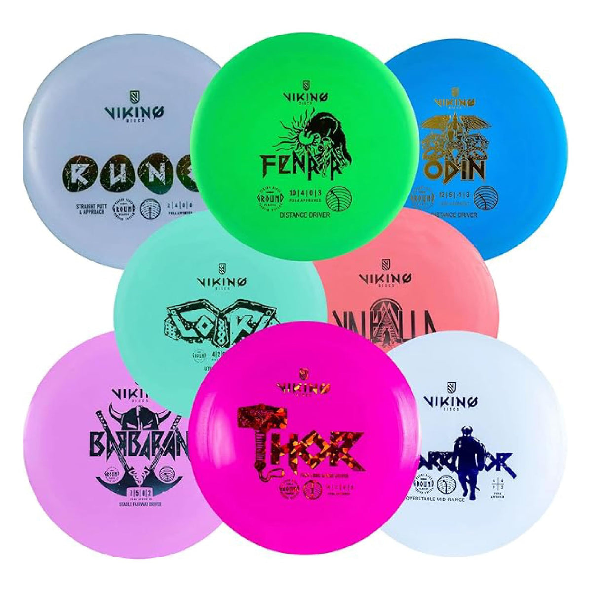 Viking Discs Original Set overview showing eight versatile discs for all course situations