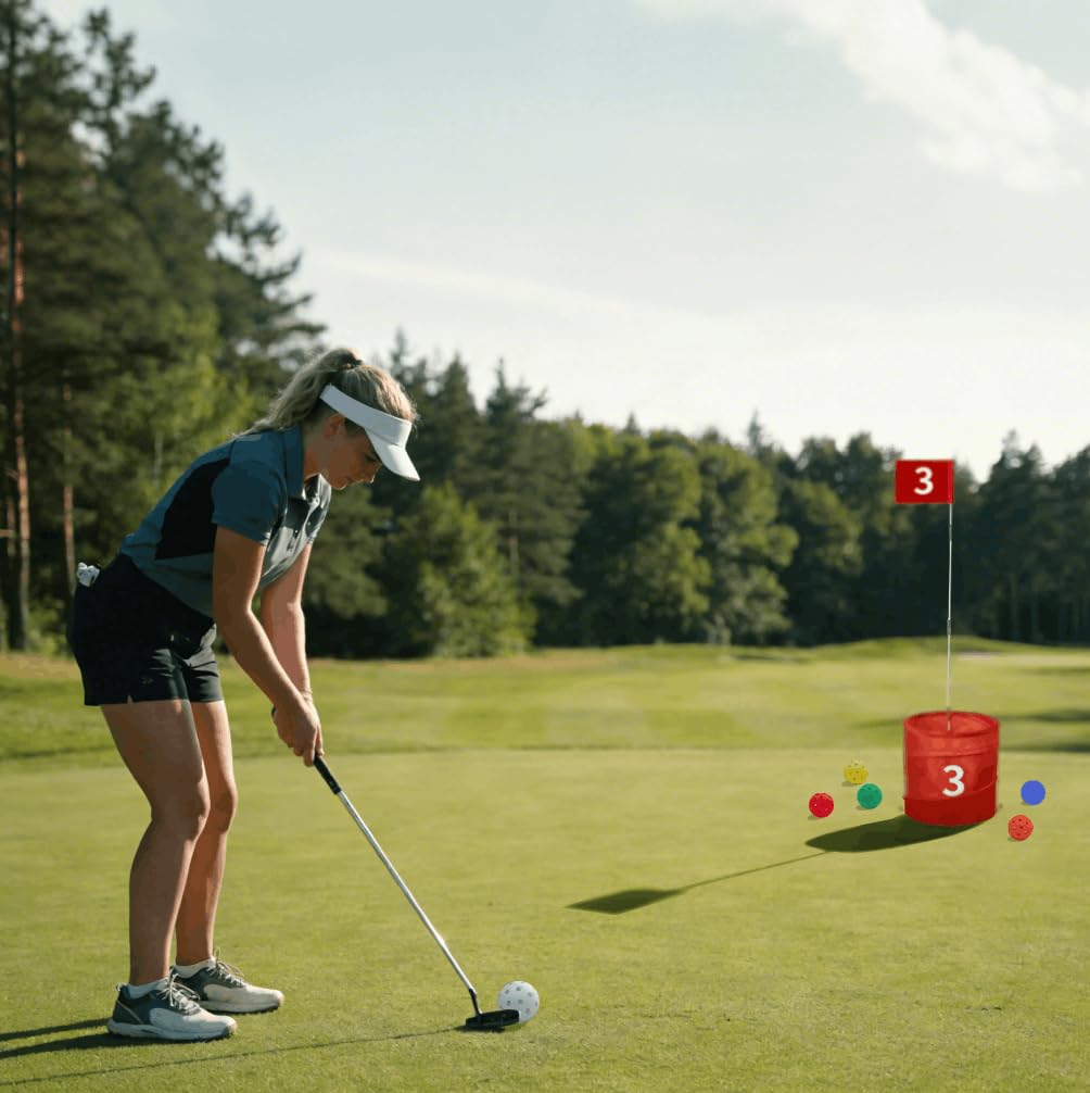 Viminston purple bucket golf balls aid quick spotting during play.