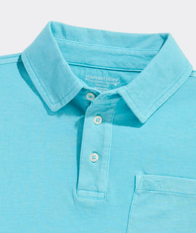 Vineyard Vines polo pocket close-up with whale logo and durable color