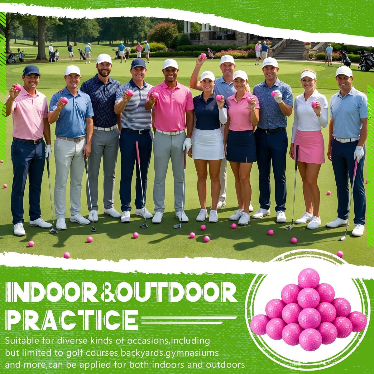 Vinsot hot pink golf ball on course or practice range.