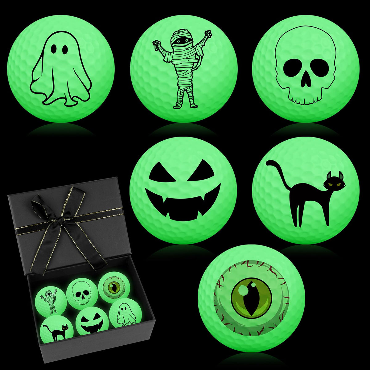 VioraWhite ghost design glow golf ball for nighttime play and decorative display.