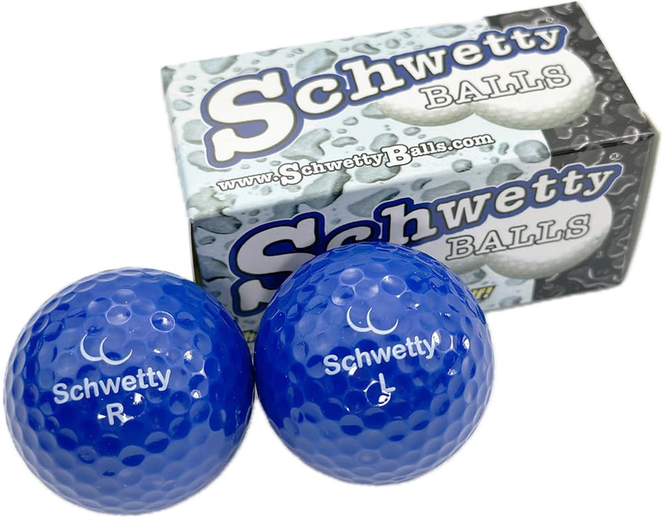 VIP Home Essentials Schwetty Balls novelty golf ball pair in blue, a playful gift for golf enthusiasts.