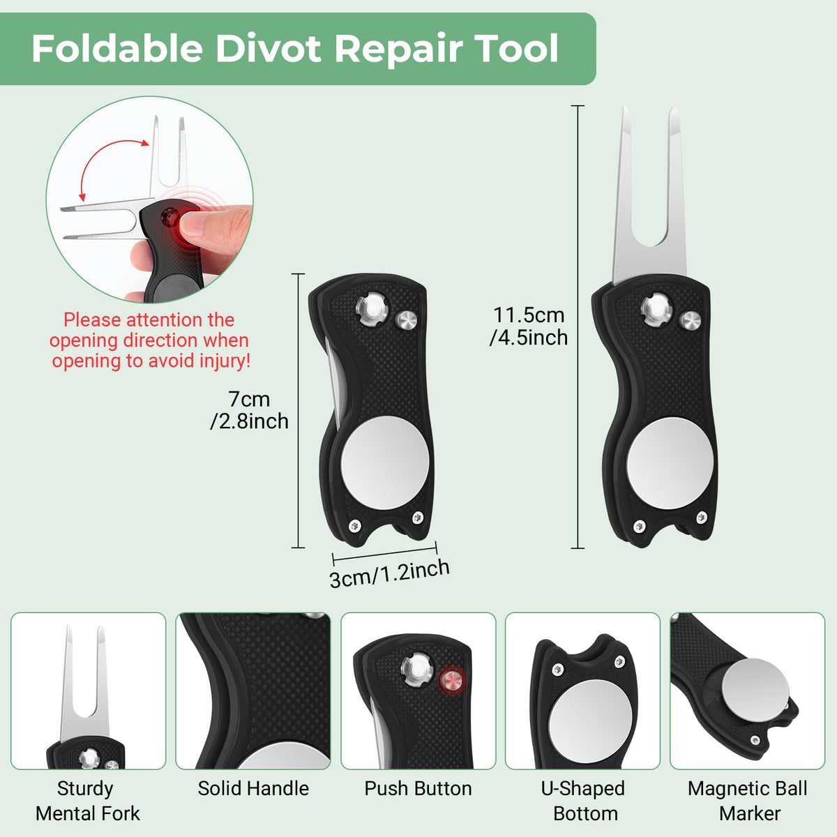 VIPMOON foldable divot repair tool compact fork for quick turf repairs on greens.