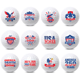 VioraWhite patriotic golf ball featuring 250th anniversary design, ideal for Independence Day rounds.