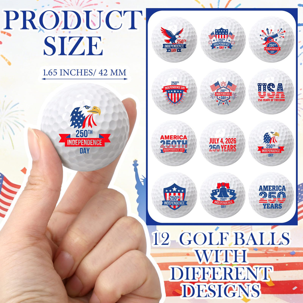 VioraWhite 250th-anniversary golf ball with flag-inspired artwork, great as a festive gift.
