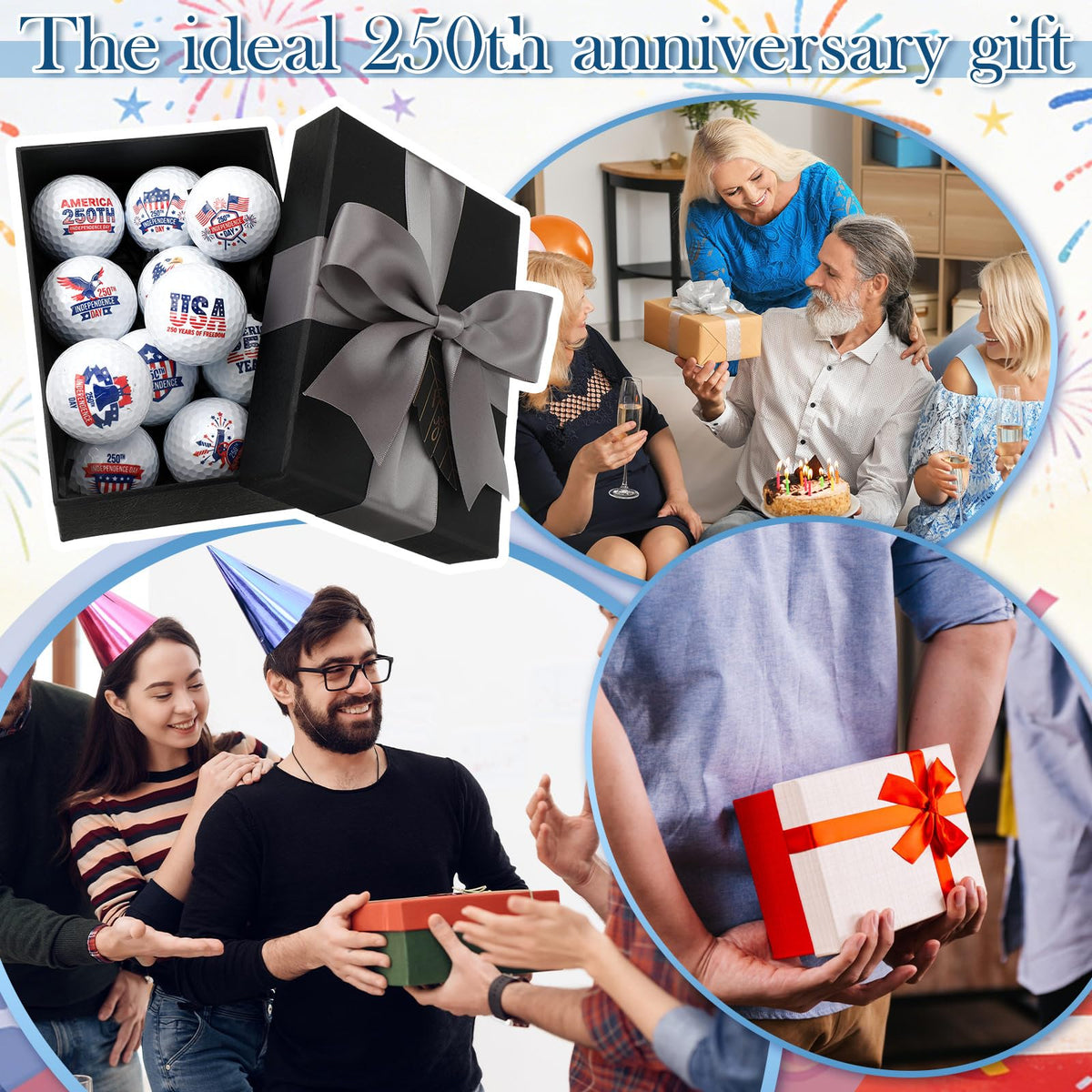 VioraWhite commemorative patriotic golf ball set, perfect for display or on-course use.