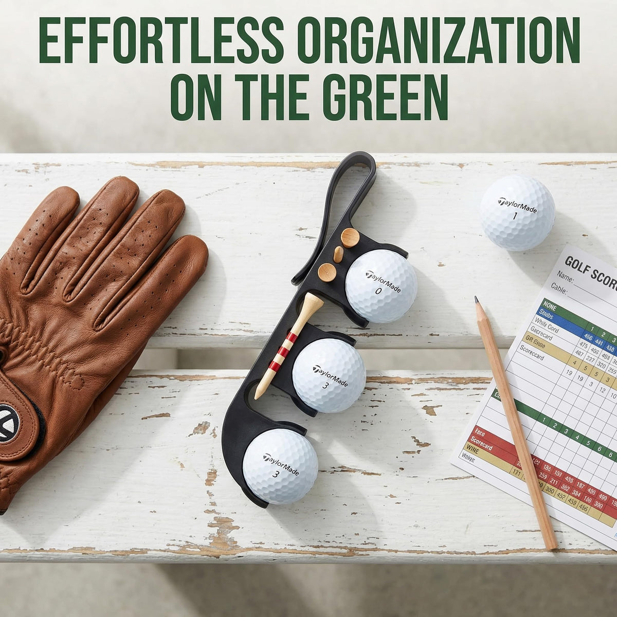 Virsomier golf ball and tee holder clipped to clothing for convenience.