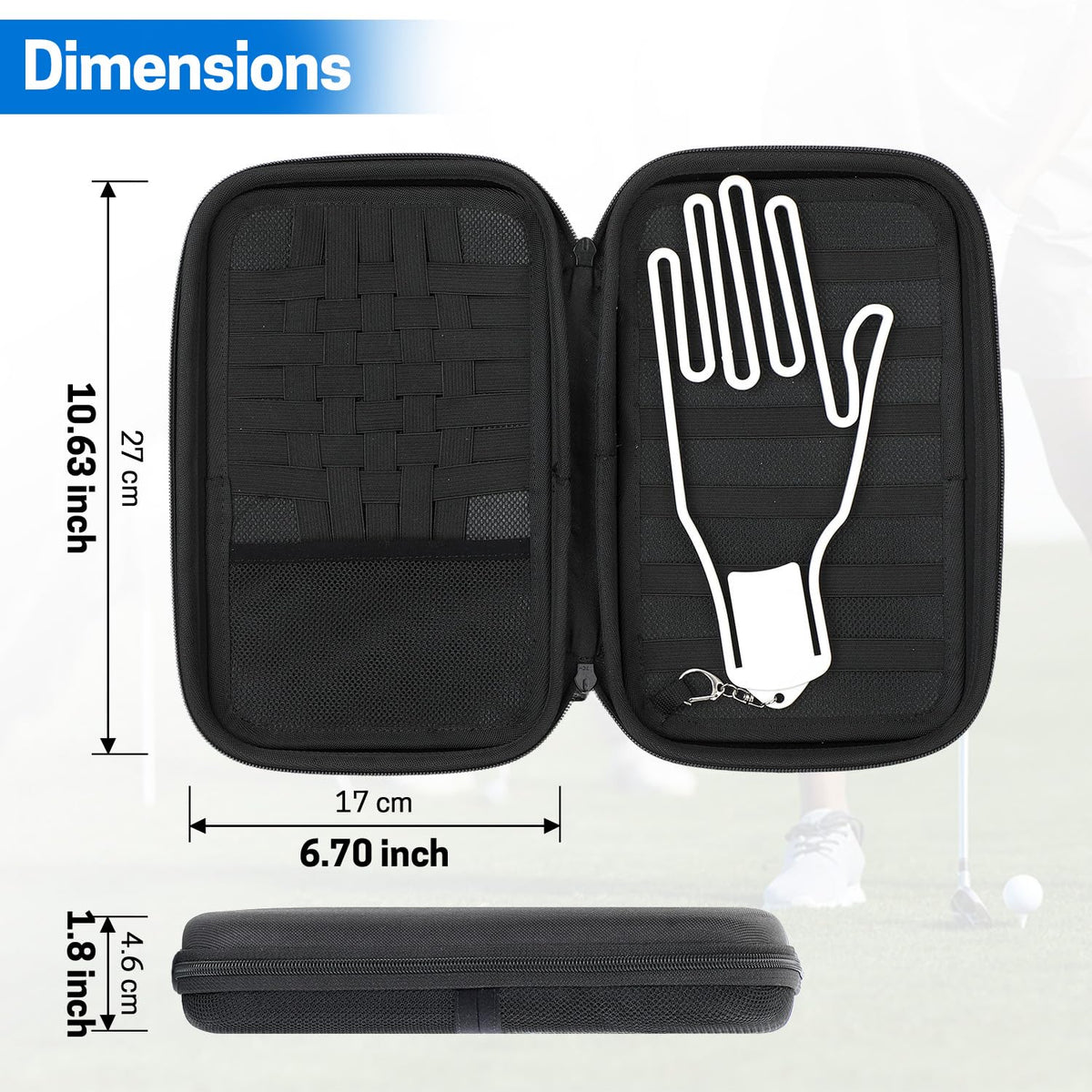 Viseman golf glove holder case interior layout with mesh pocket for organization.