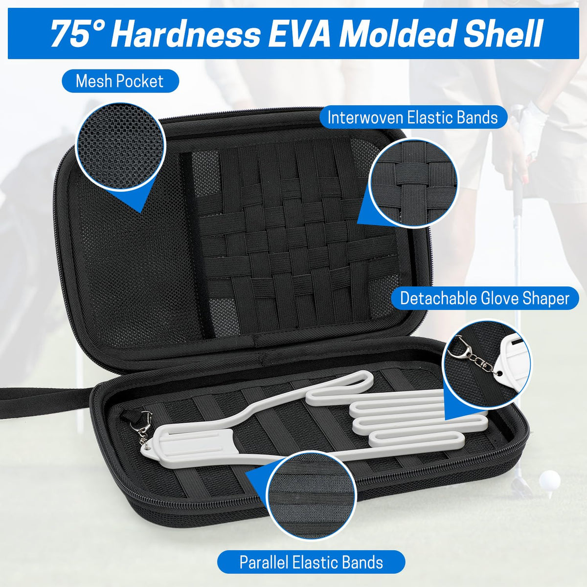 VISEMAN six elastic straps organize small accessories inside the case.