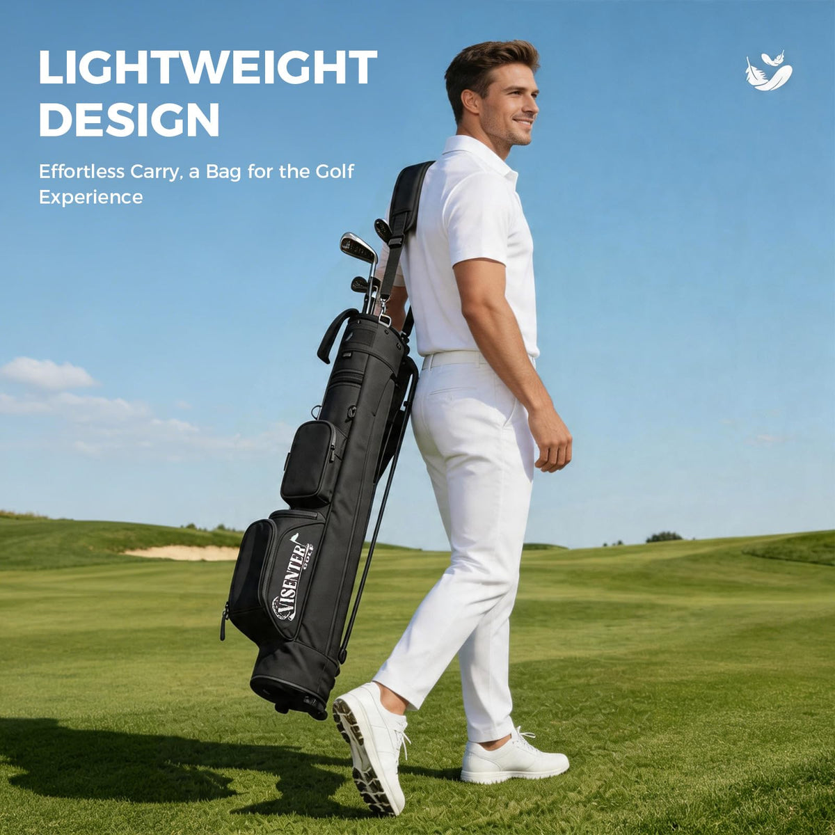 Visenter golf bag with ball pocket keeps you stocked during practice.