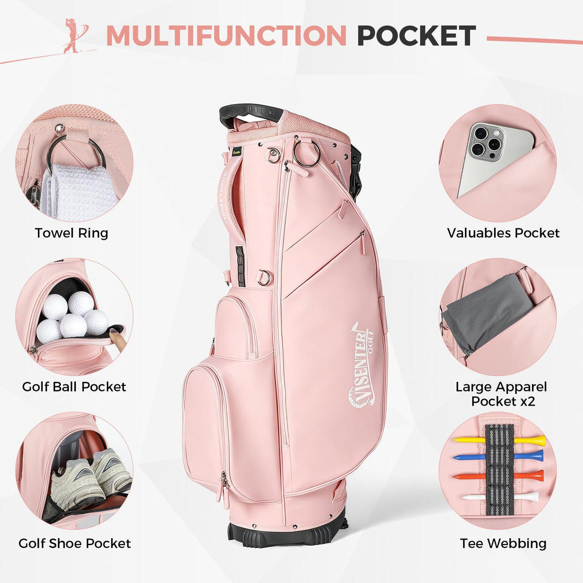 Visenter golf bag with rain cover protecting gear on wet days.