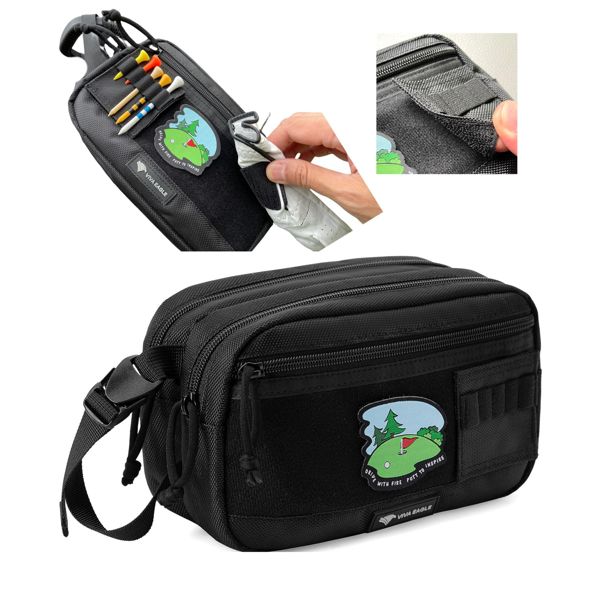 VIVA EAGLE golf pouch front panel with hook-and-loop personalization area