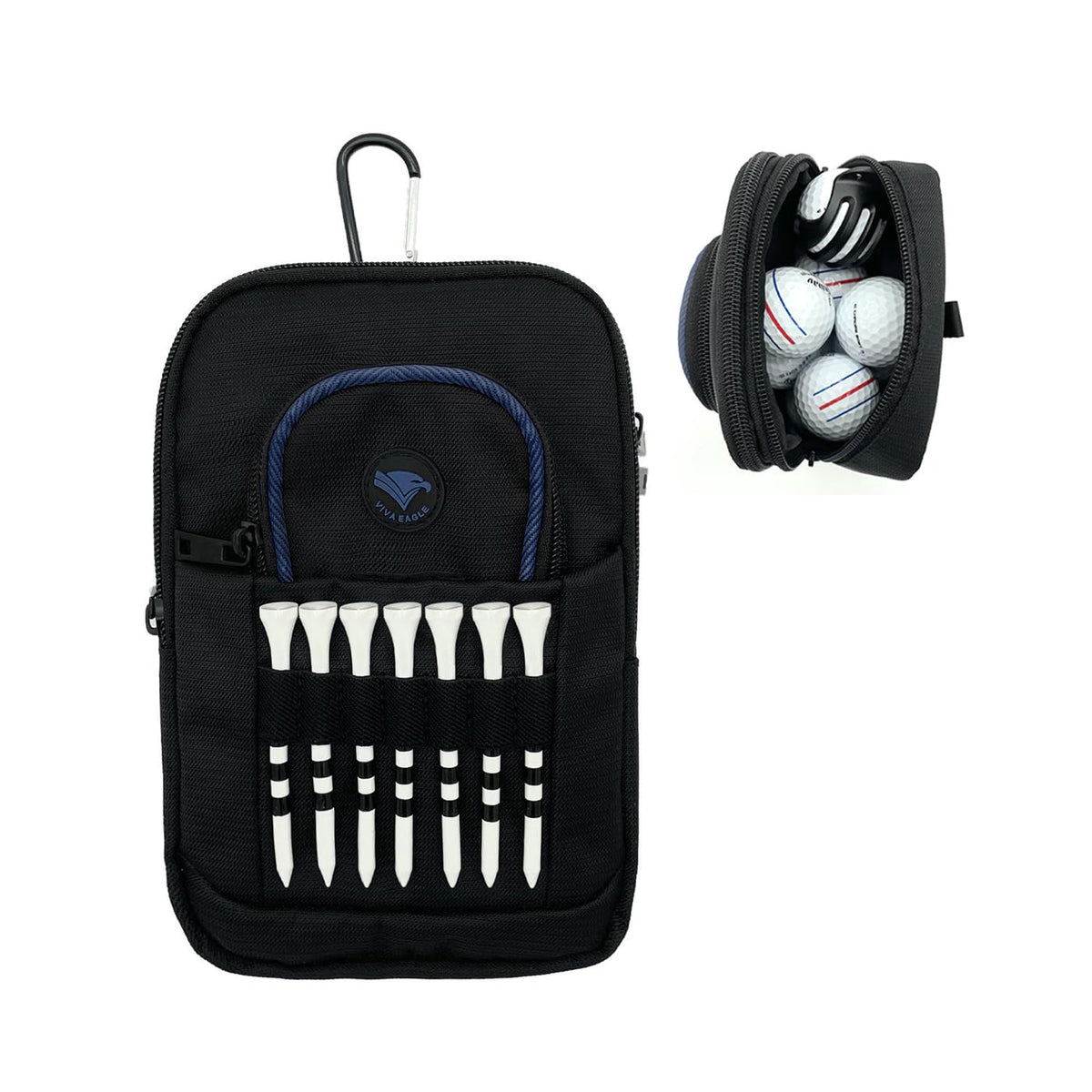 VIVA EAGLE golf pouch front view showing three-pocket design for essentials.