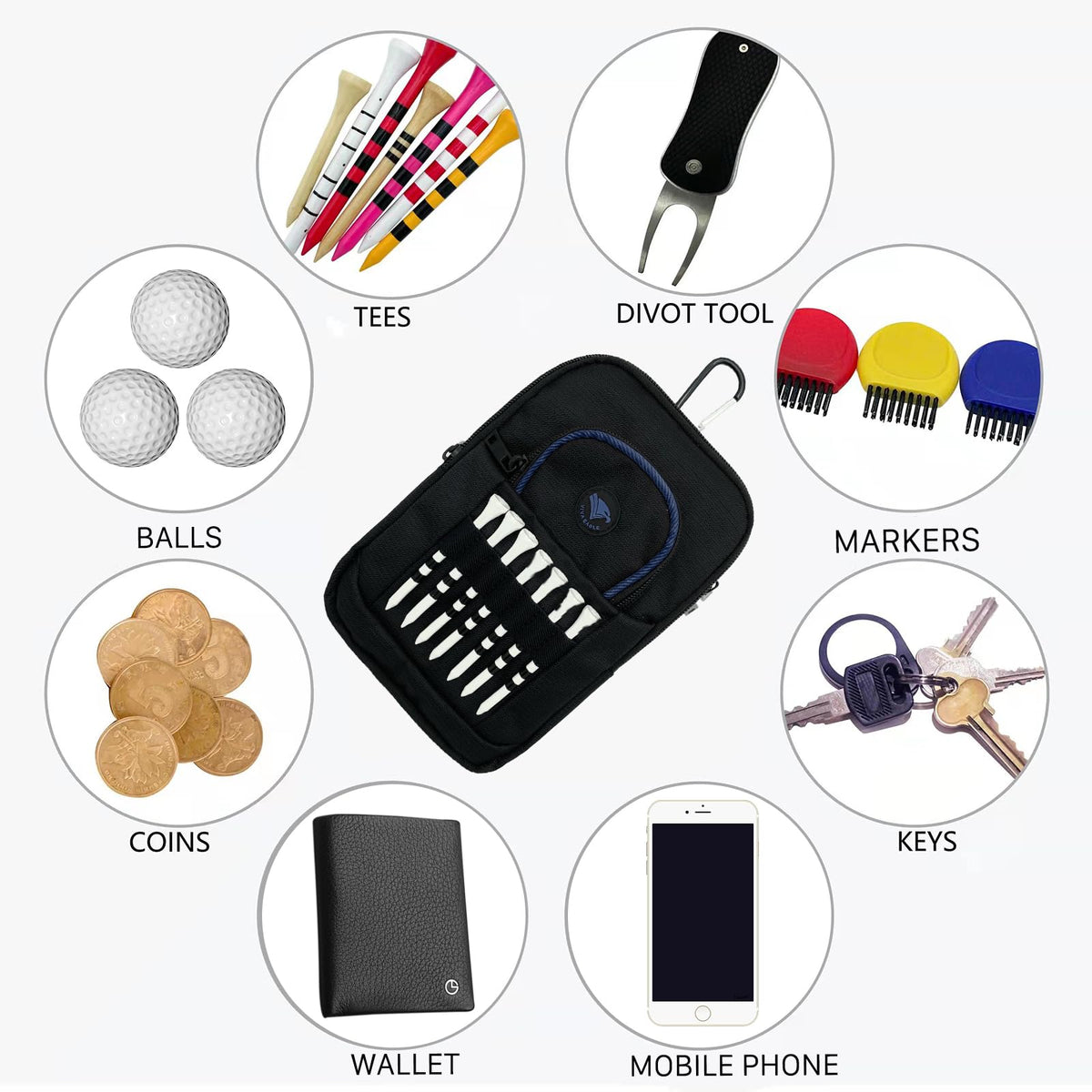 VIVA EAGLE water-resistant interior protects valuables during a round.
