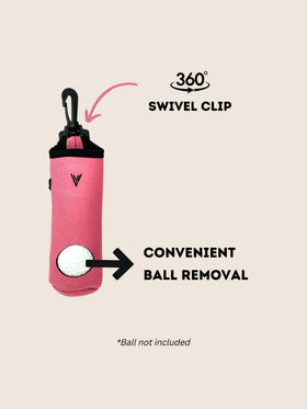VIXII golf ball holder close-up showing neoprene pocket for three balls and tees.