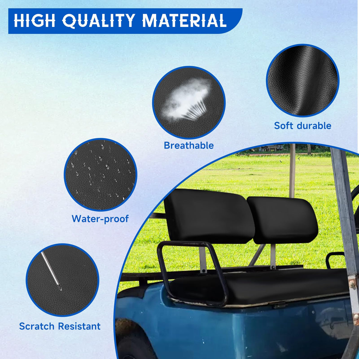 Easy installation with VKGUG pre-cut pieces and staples for Yamaha cart