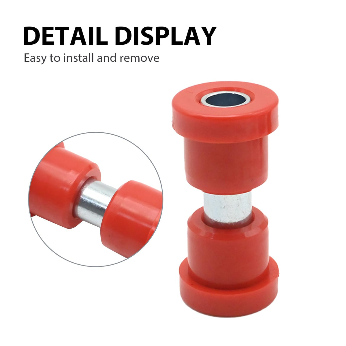 Vkinman outer roller bushings pair with bolts for secure front-end alignment.