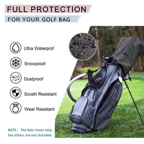 VLSQHNCF zipper-sealed rain cover for easy club access.