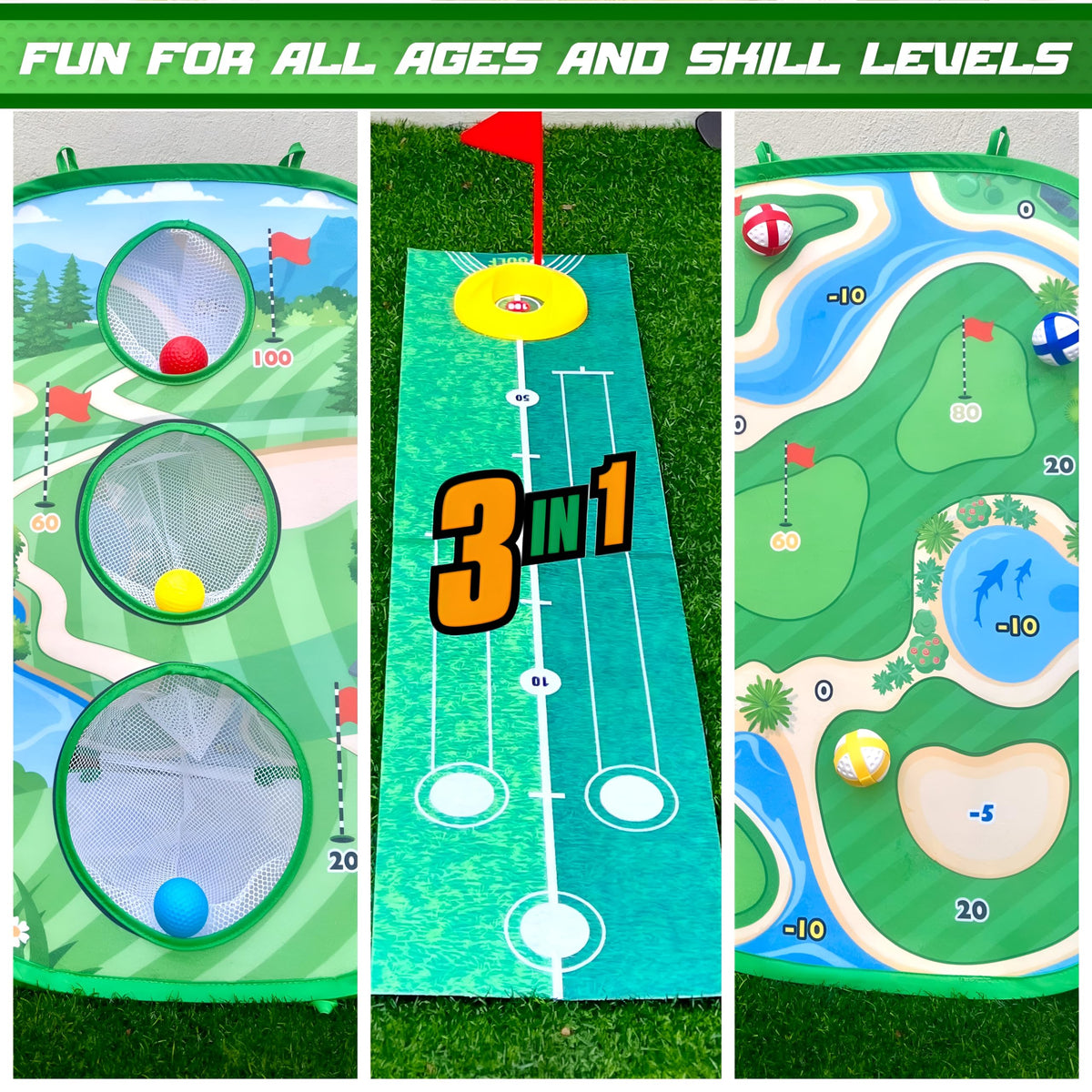 VMV Essentials Kids Golf Cornhole Board encourages friendly family competition.