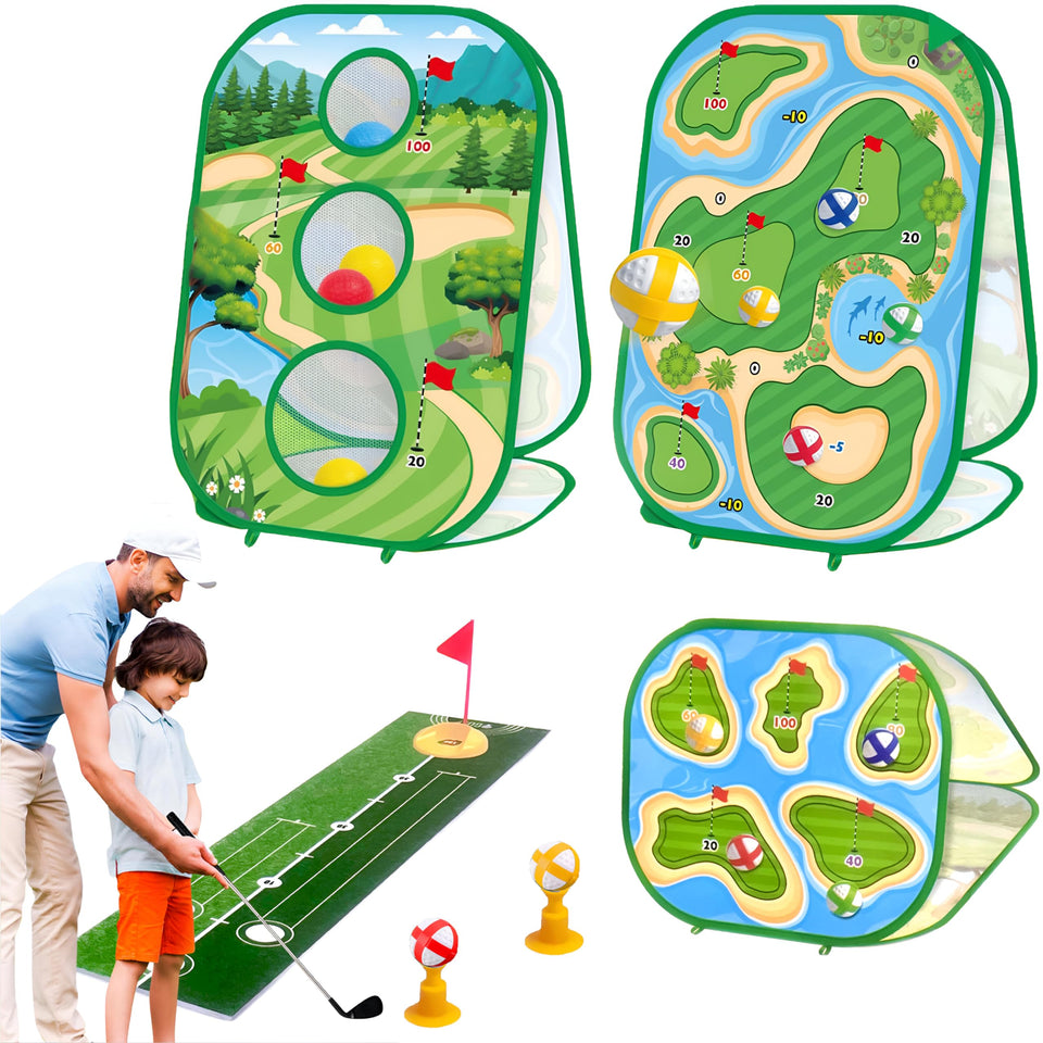 VMV Essentials Kids Golf Sticky Golf Board helps kids aim with precision indoors.