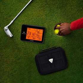 Voice Caddie SC300 carrying hard case textured exterior resists scrapes during travel.