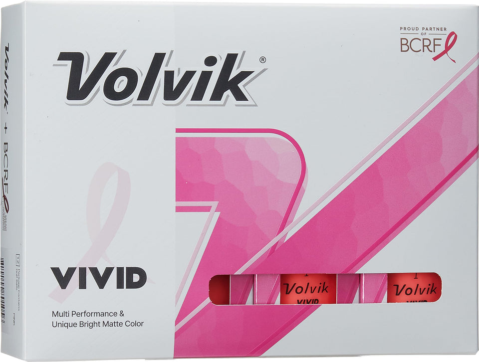 Volvik BCRF golf balls pack on green, designed for distance and visibility.