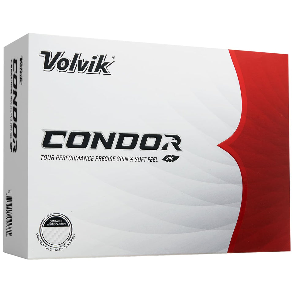 Volvik Condor golf ball on tee shows distance potential with low spin benefits.