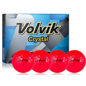 Volvik Crystal golf ball red close-up highlighting soft feel and short-game control.