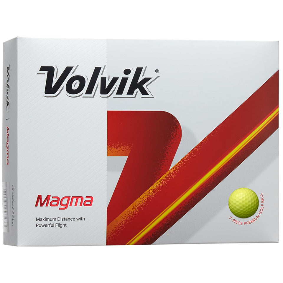 Volvik Magma yellow golf ball package seen in bright light, high visibility for quick spot on the course