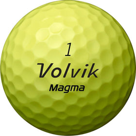 Volvik Magma yellow golf balls on a tee, showcasing high launch and speed potential