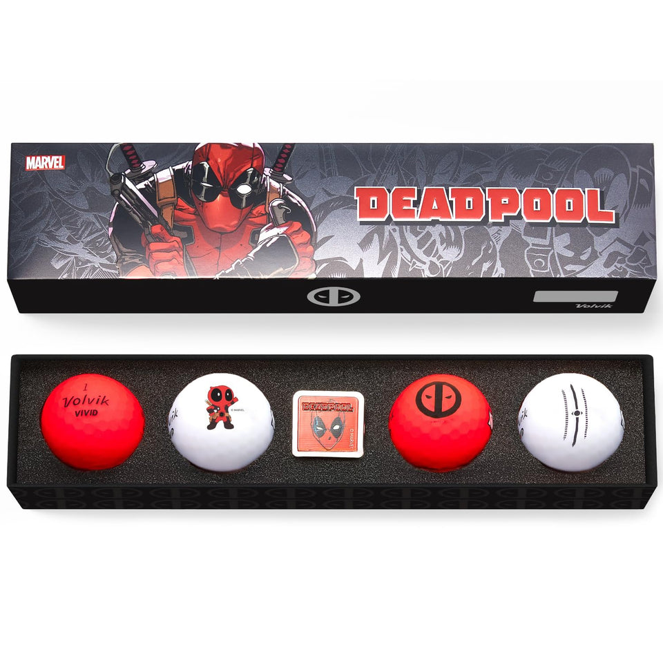 Volvik Marvel Dead Pool golf ball design for on-course visibility and tracking.