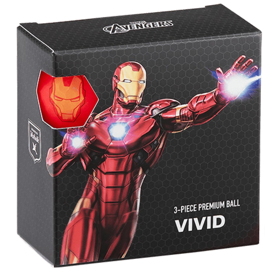 Volvik Marvel Iron Man logo golf ball with bold matte finish and high visibility.