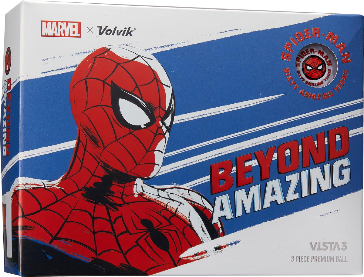 Volvik Marvel Vista 3 Spider-Man golf ball for great distance and soft feel on greens.