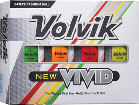 Volvik New Vivid matte ball closeup shows unique finish for reduced glare and visibility.