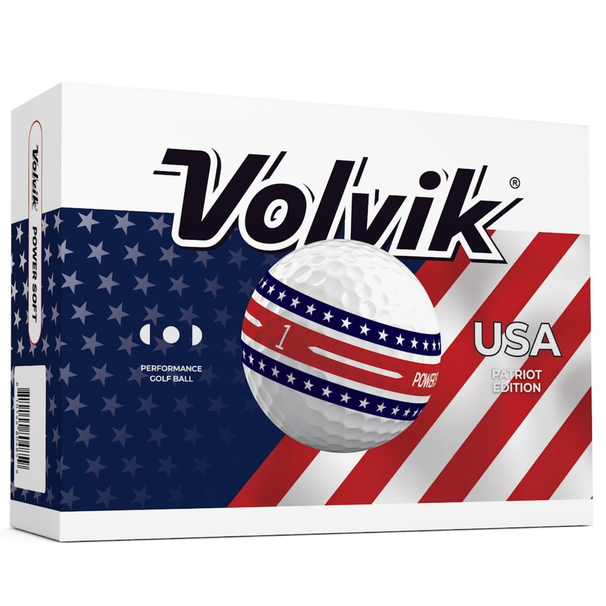 Volvik Patriot Edition golf ball front view with high visibility for easy tracking.