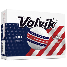 Volvik Patriot Edition golf ball front view with high visibility for easy tracking.