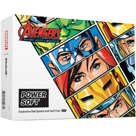 Volvik Power Soft Avengers Dozen ball featuring Captain America design for soft feel and distance.