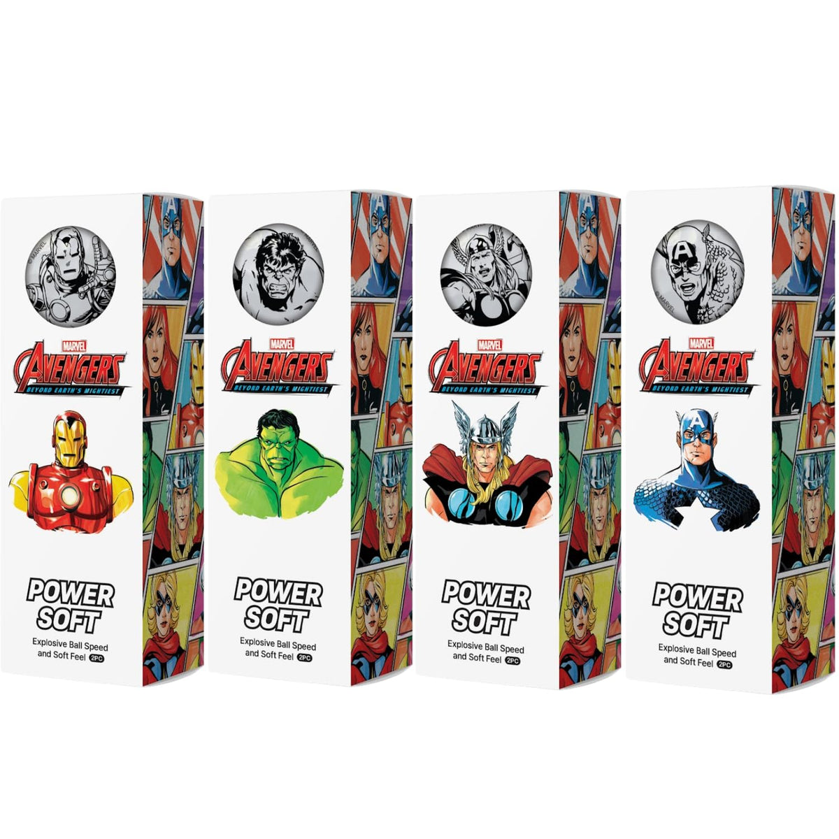 Volvik Power Soft Avengers Dozen ball with Iron Man graphic delivers controlled spins and straighter flight.