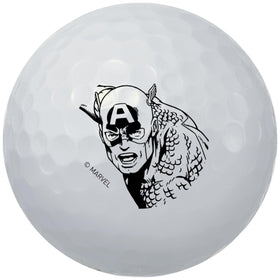 Volvik Power Soft Avengers Dozen image highlights official Marvel branding on glossy white balls.
