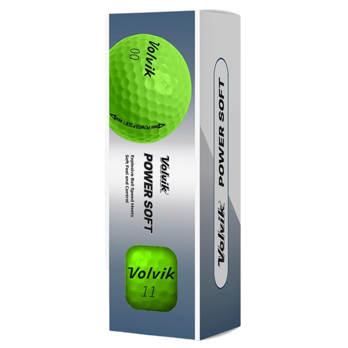 Volvik Power Soft ball highlights durable ionomer cover for speed and control during play.