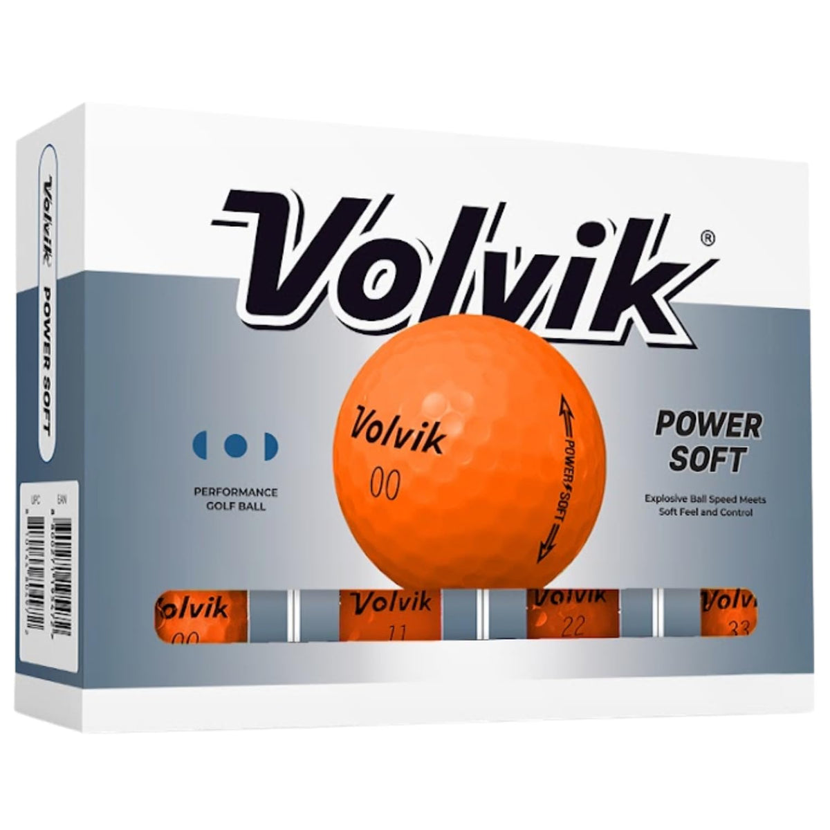 Volvik Power Soft Orange golf ball with glossy finish enhances visibility and premium feel on the course.
