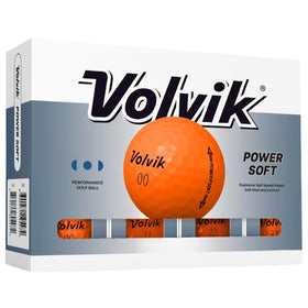 Volvik Power Soft Orange golf ball with glossy finish enhances visibility and premium feel on the course.