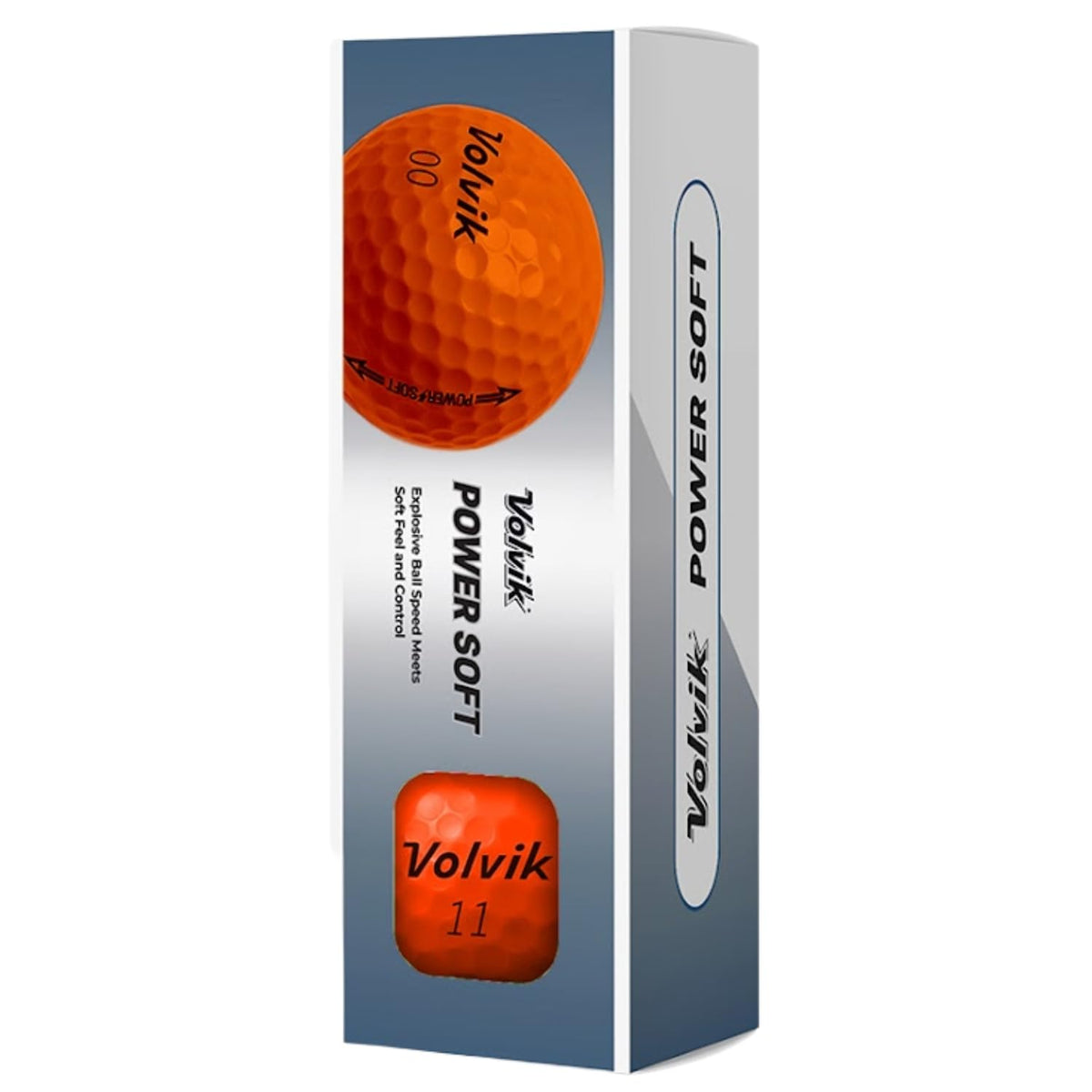 Volvik Power Soft Orange ionomer cover promotes fast ball speed and reliable control.