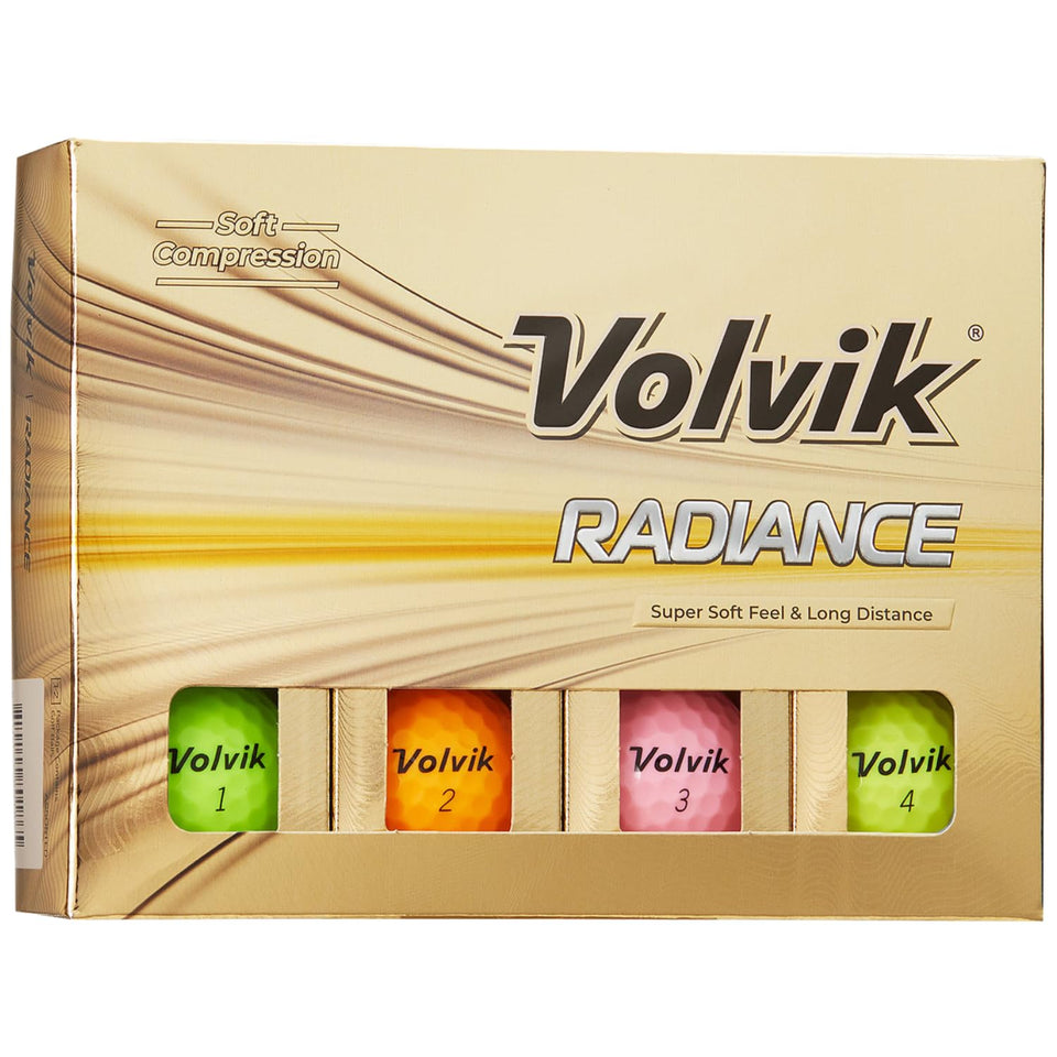 Volvik Radiance golf balls pack for versatile practice and on-course play.