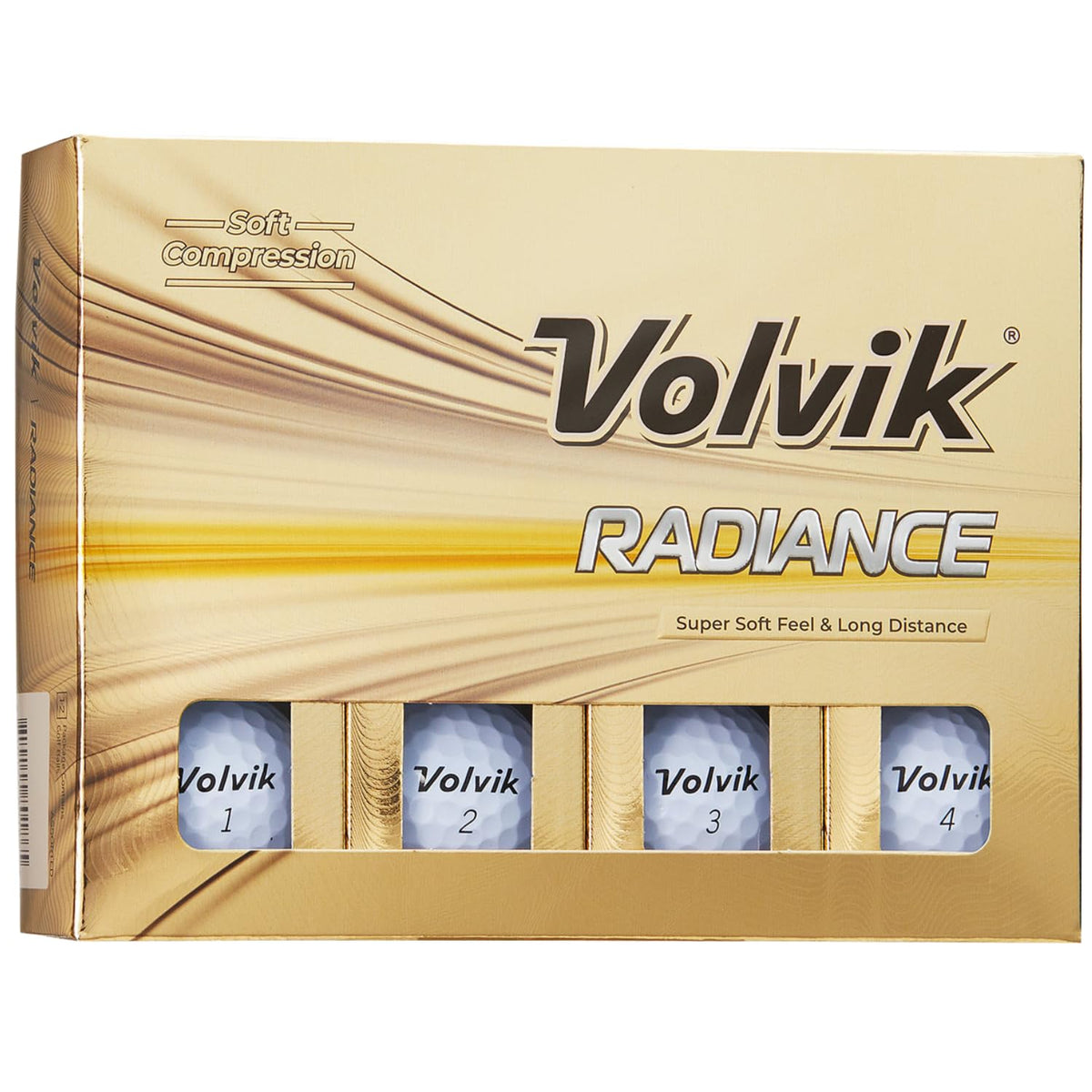 Volvik Radiance golf balls in white, front view, designed for longer distance