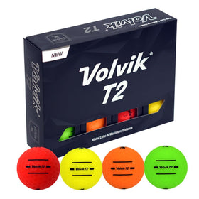 Volvik T2 matte finish ball in red, yellow, and green to reduce glare and improve focus.